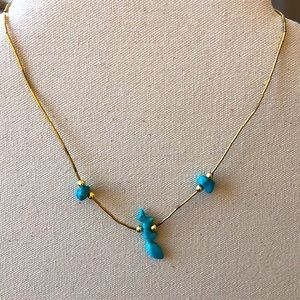 Vintage Turquoise fetish gold tone liquid necklace